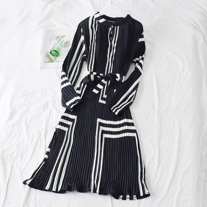 Vestido De Mujer De Manga Larga Con Cuello En V Remiendo A C Vestido De Mujer De Manga Larga Con Cuello En V Remiendo A C