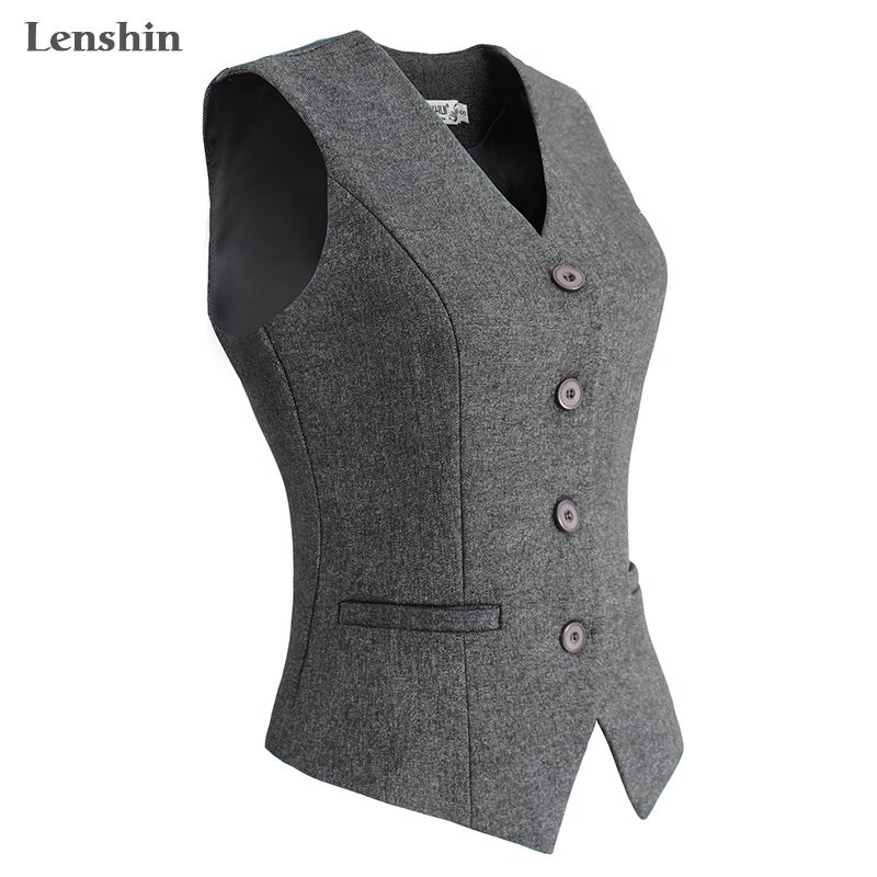 2021 Lenshin Women Elegant OL Waistcoat Vest Gilet V Neck Business