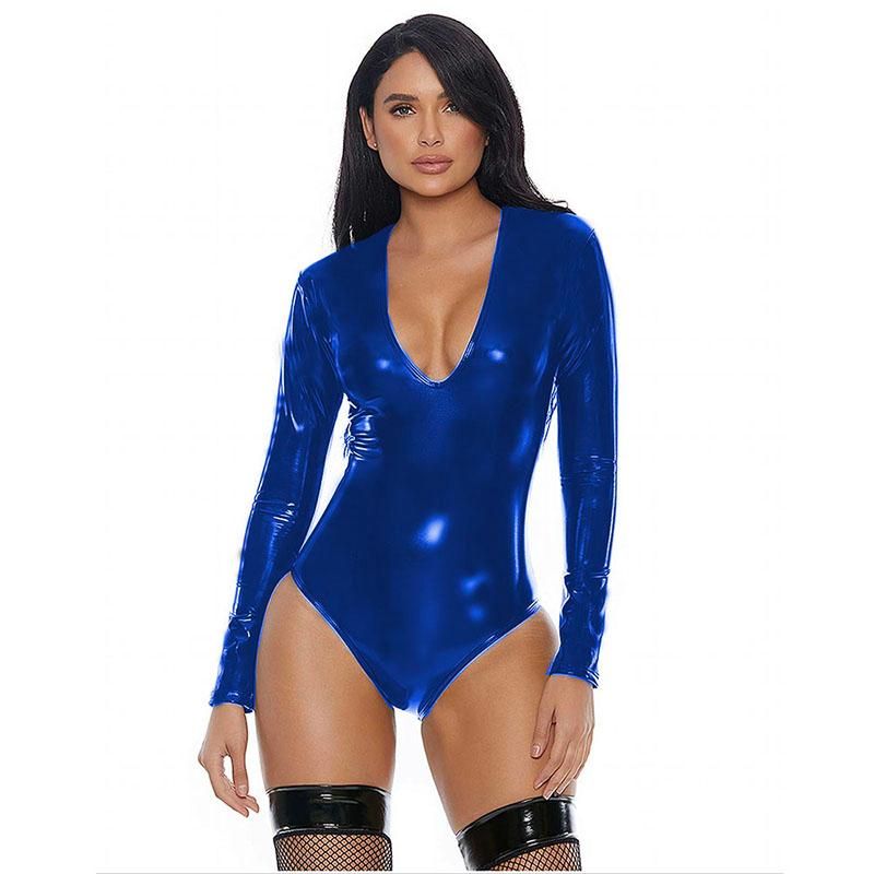 Womens Jumpsuits & Rompers Plus Size Deep V High Cut Long Catsuit Back Zipper Faux Leather Leotard Glitter Dancing Cos From Pileilangs | DHgate.Com