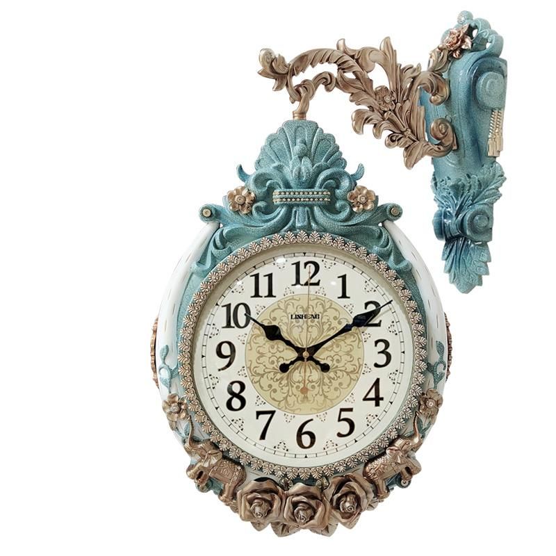 European Luxury Wall Clock Double Sided Large Art Silent Simple Living