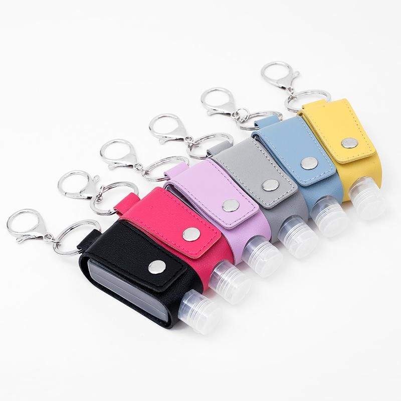 30ML Hand Sanitizer Holder Keychain PU Leather With Clip And Bottle