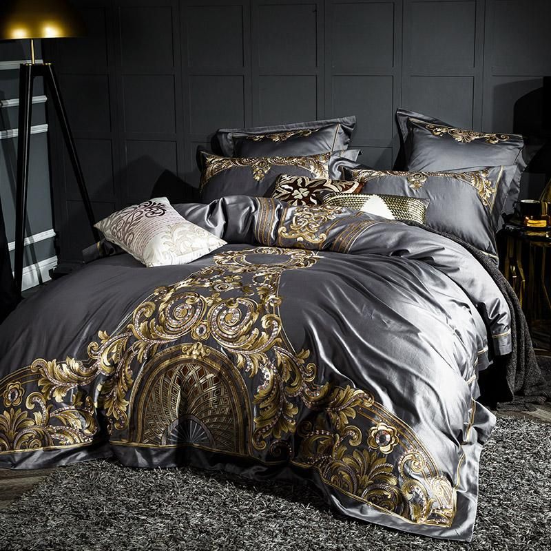 Luxury Gray Red 1000tc Satin Egyptian Cotton Bedding Set Gold Royal Embroidery Queen King Duvet Cover Bed Linen Sheet Pillowcase From Young Zone 254 71 Dhgate Com Luxury Gray Red 1000tc Satin Egyptian, Grey And Gold Super King Bedding