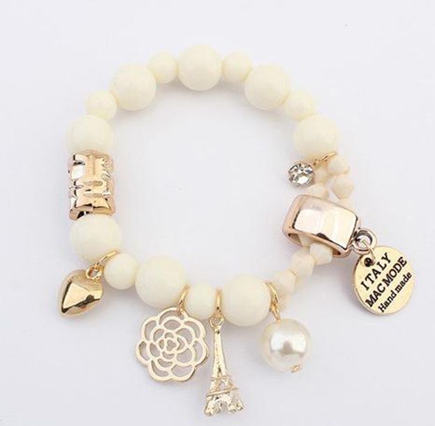 Pulseras de encanto para mujeres Pulseras Brazaletes Bigles Letra Eiffel Tower Heart Italy Bijouterie Bead