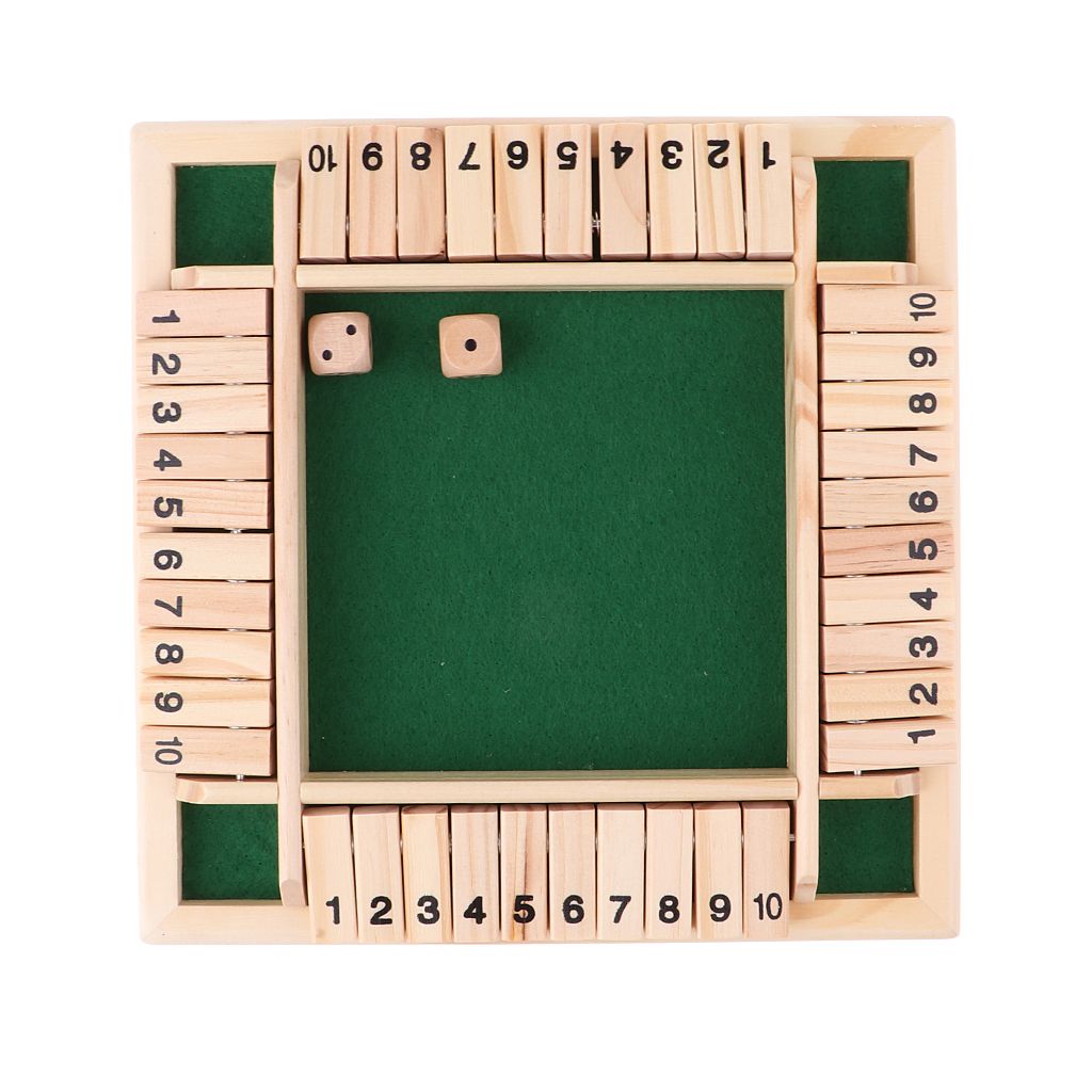 2020 Shut The Box Dice Board Game 4 Sided 10 Number Wooden Flaps