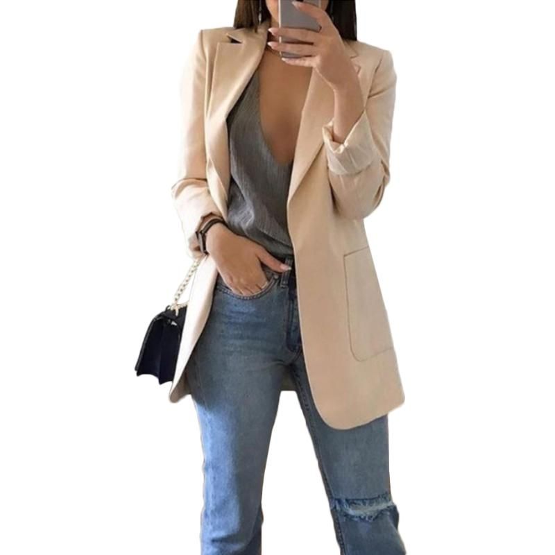 Compra Trajes De Mujer Blazers Blazer Blazer De Manga Larga Blaser Mujeres  Traje Chaqueta Femenina Femenina Beige Rosa Azul Gris Negro Tops Formales  Barato | Entrega Rápida Y Calidad | Es.Dhgate