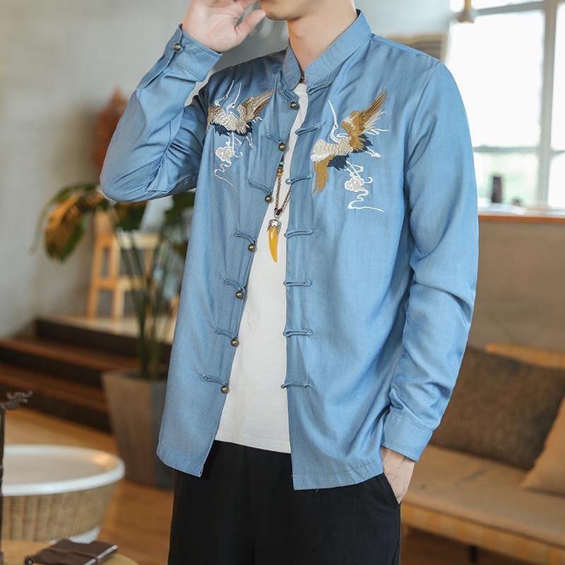 Mens Casual Shirts Mandarin Collar Mens 