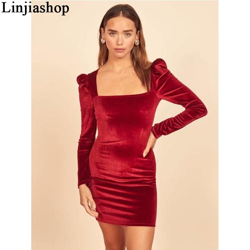 Compra Vestidos Casuales Vintage Terciopelo Vestido Rojo Mujer Cuello  Cuadrado De Manga Larga Sexy Mini Partido Funda Delgada Vestidos Mujer  Cumpleaños Barato | Entrega Rápida Y Calidad | Es.Dhgate