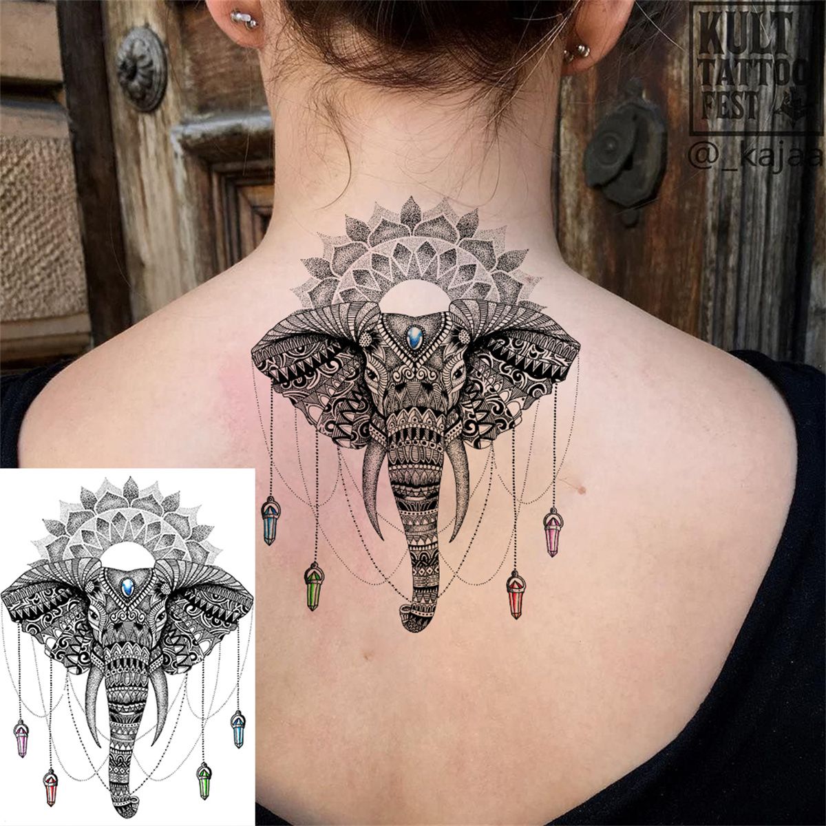 Tribal Diamond Elephant Temporary Tattoos For Women Girl Large Black Henna Tattoo Sticker Fake Mandala Flower Tribal Diamond Elephant Temporary Tattoos For Women Girl Large Black Henna Tattoo Sticker Fake Mandala Flower