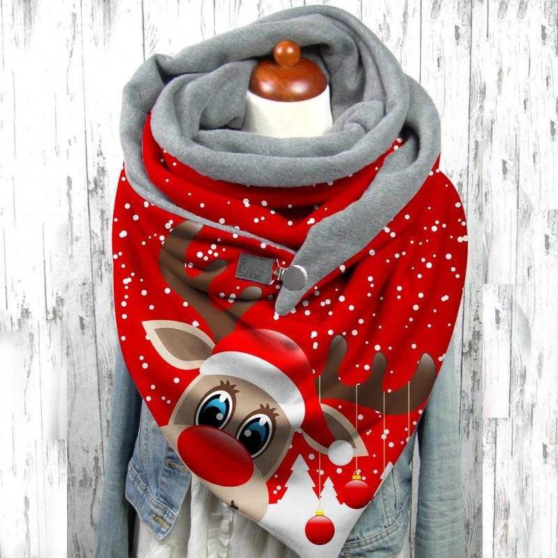 Bufandas divertidas Ciervos Impresión de Navidad Pañado Bufanda Botón Soft Wrap Casual Warm Shawws Cuello