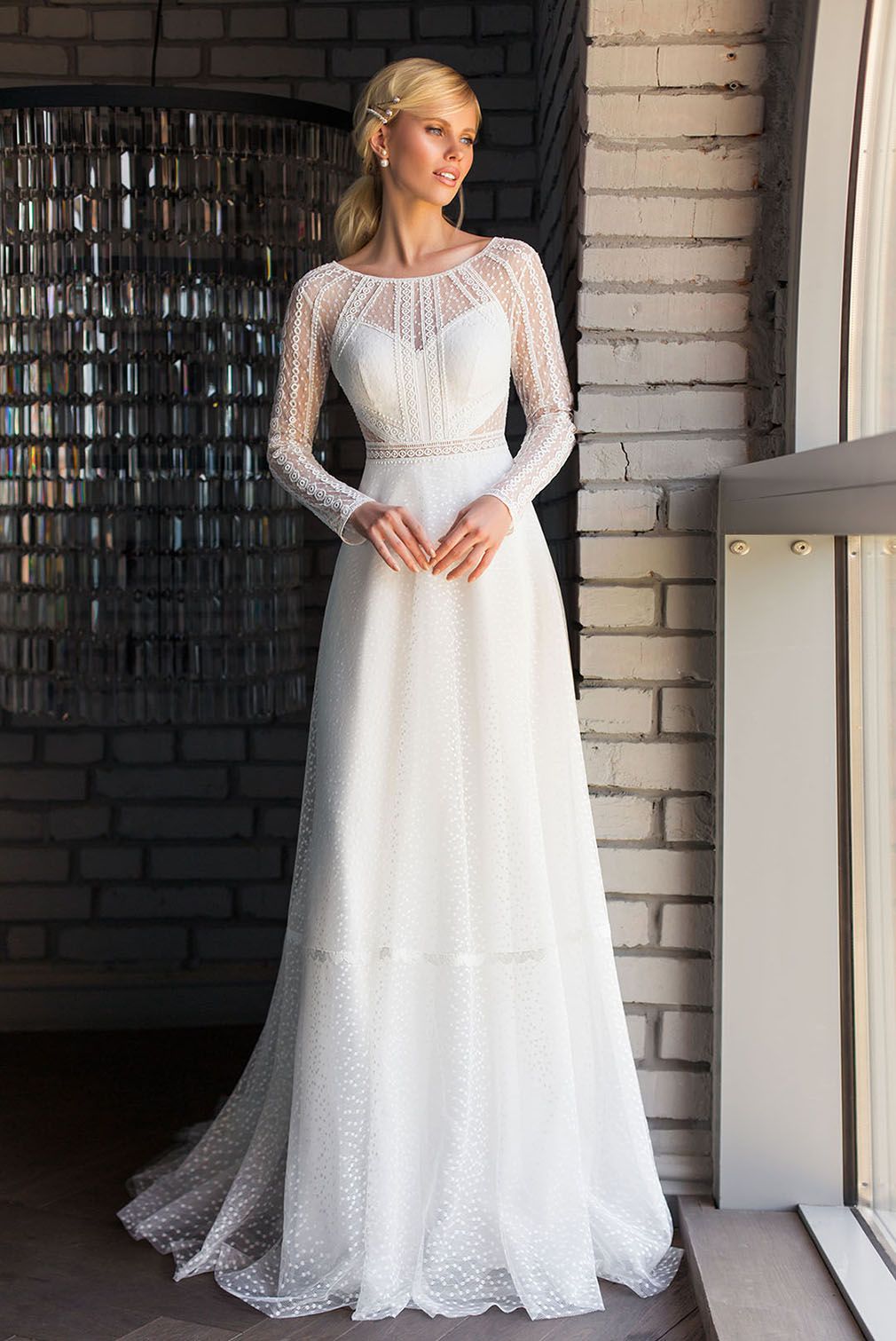 2022 A Line Wedding Dresses Sheer Long 