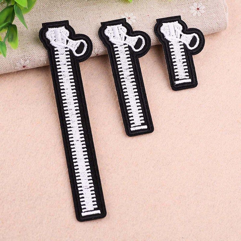 100PCs/Set Zipper shape Embroidered Patch Iron On Sewing Applique Cute Patch Fabric Clothes Shoes Bag DIY Decoration Patches