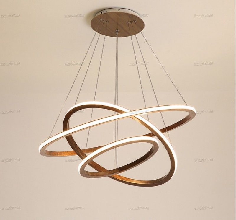 Modern Walnut Wood Led Chandelier Rings Circle Ceiling Mounted