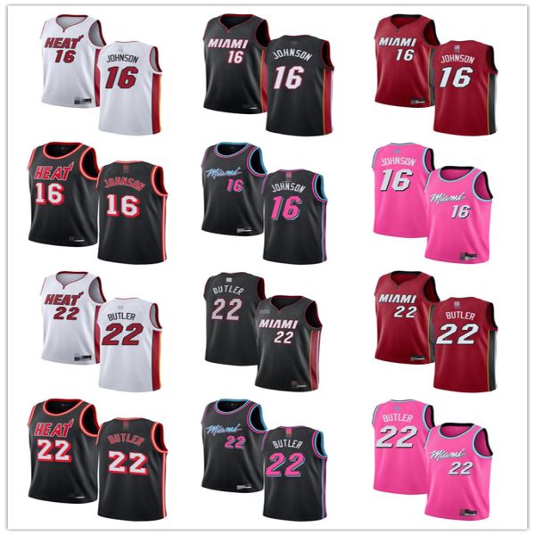 2020 Mens Womens Youth Miami Heat 16 James Johnson 22 Jimmy Butler Red Black White Blue Pink ...