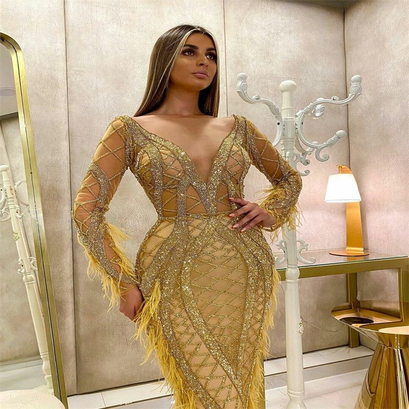 Luxury Yellow Prom Dresses Long Sleeves 
