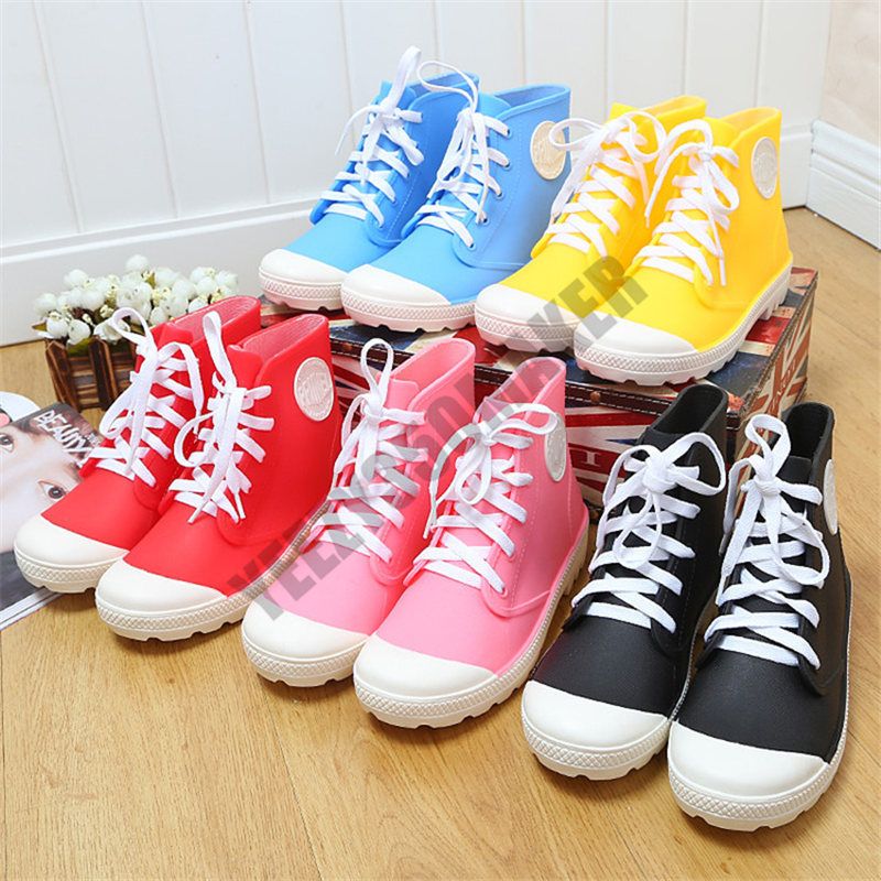 Moda espesa zapatos de agua de PVC de lluvia mujer plástico plástico tacones de