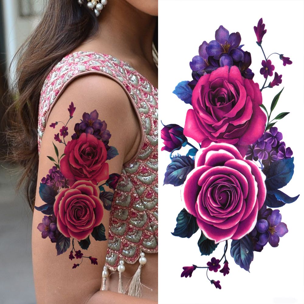 3D Lily Flower Temporary Tattoos For Women Adults Rose Lotus Anemone Tattoo  Sticker Fake Half Sleeve