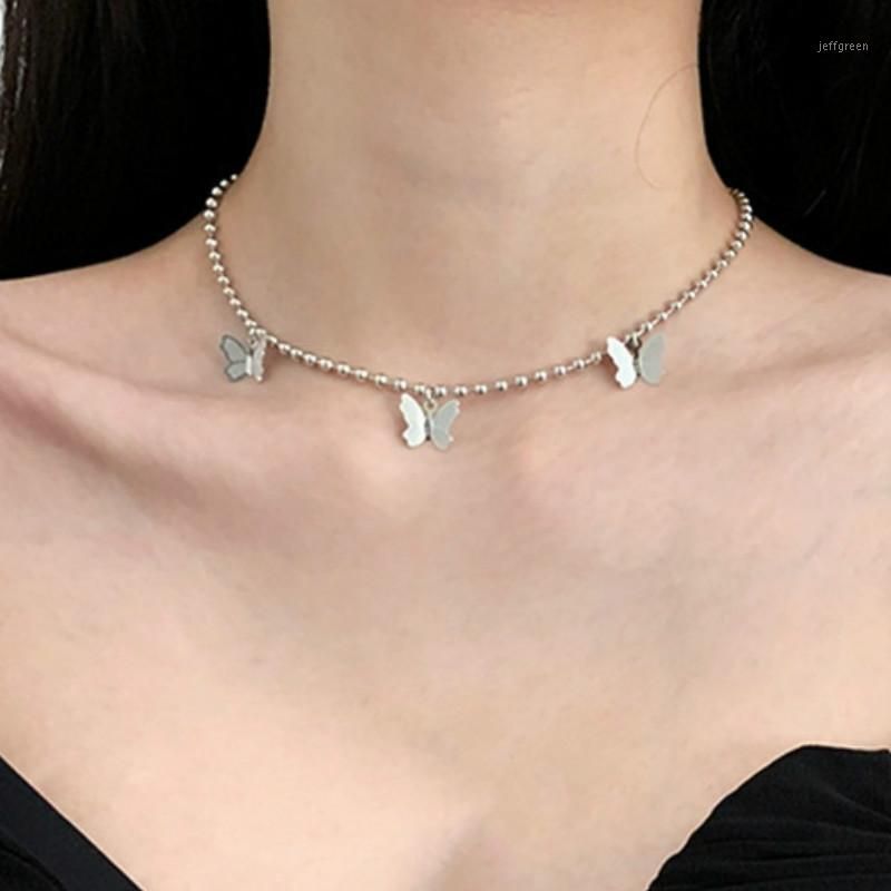 CHOKERS plateado Cadena de cuentas Colgante para mujer Clavícula Collares cortos Mujeres 2021
