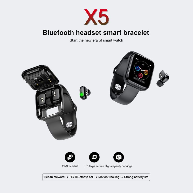 Bakeey X5 TWS bluetooth Auricular bluetooth Llamada Corazón Frecuencia  Presión arterial Oxígeno Monitor Reloj inteligente grande