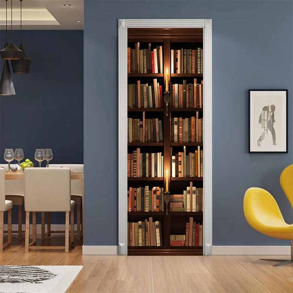 2021 3D Vinyl Bookcase Door Sticker Wallpaper For Bedroom Study