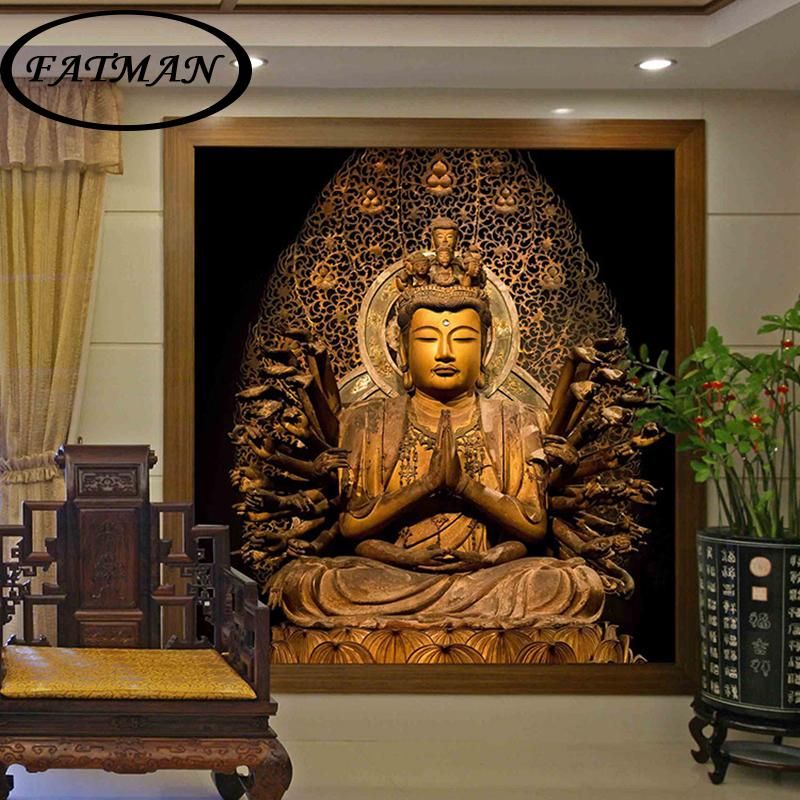 custom photo wallpaper Golden Buddha Buddhist Temple Mural Living Room  Wallpaper 3D Stereo