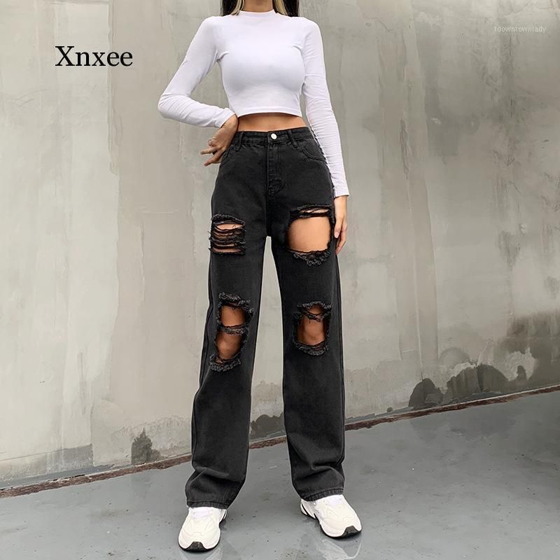 Compra Pantalones Vaqueros De Mujer Black Rasgado Suelto De La Pierna Recta  Para Las Mujeres Streetwear High Cintura Jean Pantalones Con Bolsillos  Pantalones Denim Agujeros Sexy 20211 Barato | Entrega Rápida Y