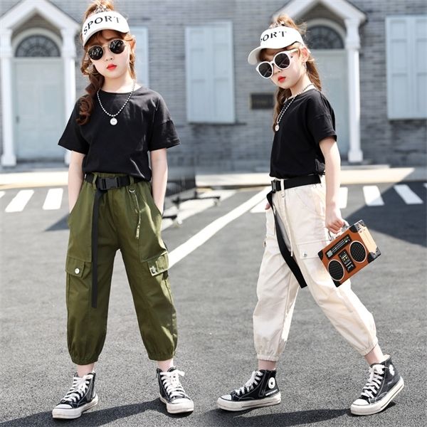 Ropa de verano para chicas sólidas + pantalones 2pcs traje para chicas para