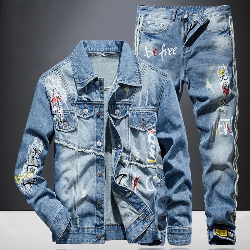 2021 Mens Denim Tracksuits Fashion 