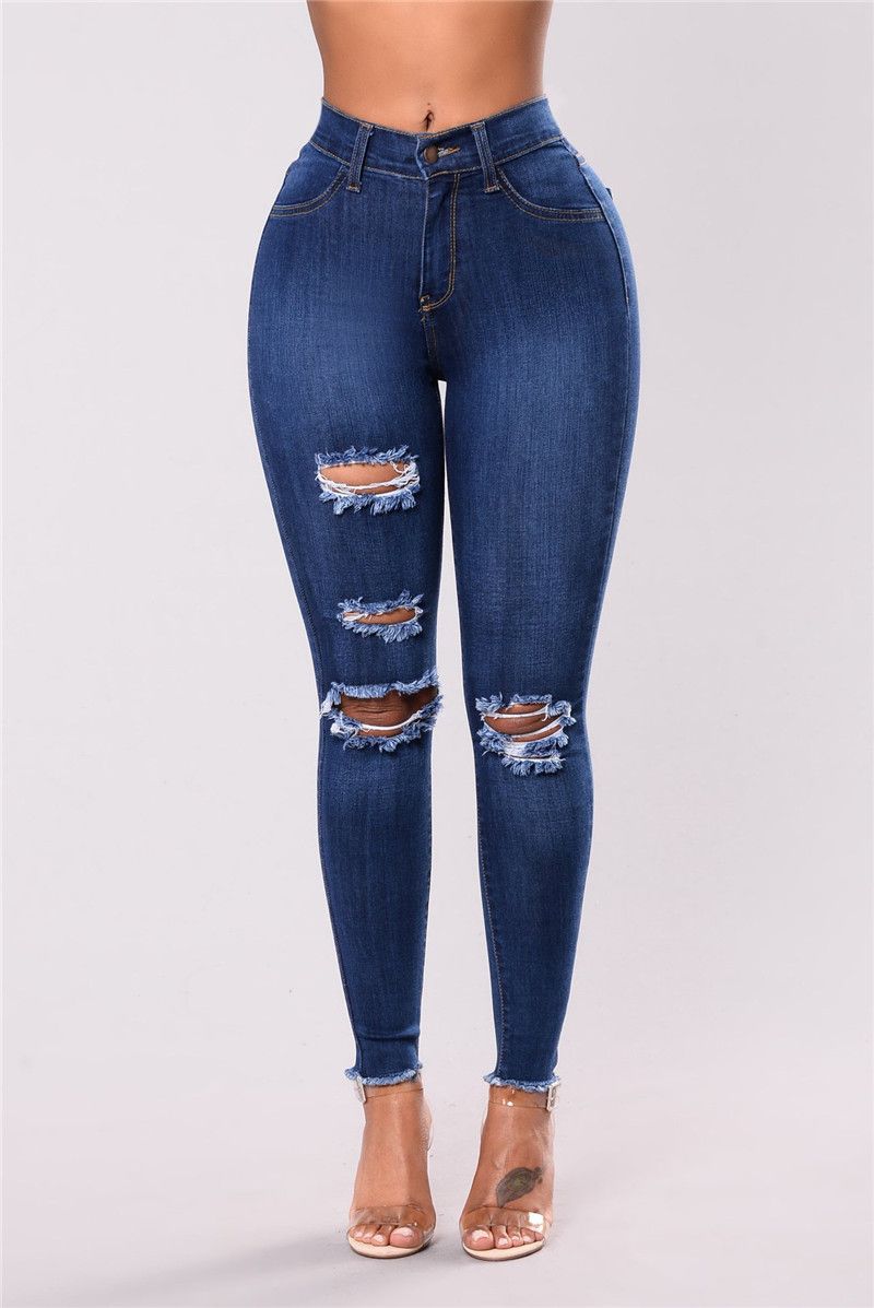 Compra Pantalones Vaqueros Azules De La Cintura Alta Para Las Mujeres High  Skinny Hole Lápiz Pantalones Denim Pantalones Elásticos Pantalones Mujer  Jean Plus Tamaño Barato | Entrega Rápida Y Calidad | Es.Dhgate