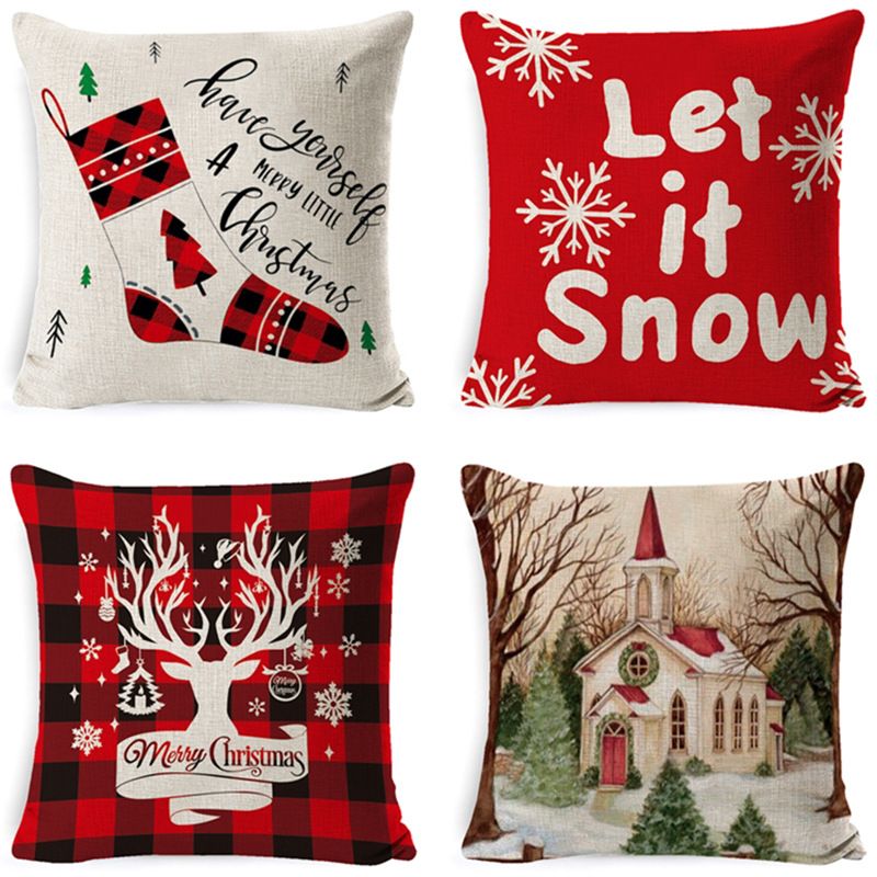33 Styles Christmas Pillow Covers Linen Throw Pillow Case Square Sofa