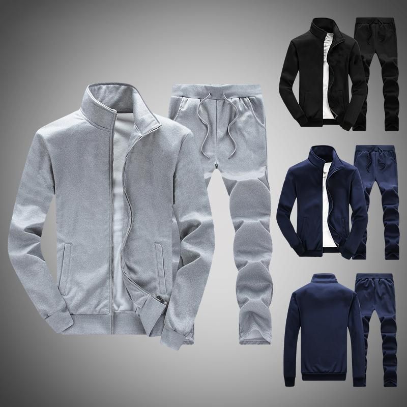 Katı Eşofman 2020 Erkekler Setleri Kazak 2 Parça İlkbahar Yaz erkek Spor Set Ceket + Pantolon Erkek Rahat Fermuar Track Suit