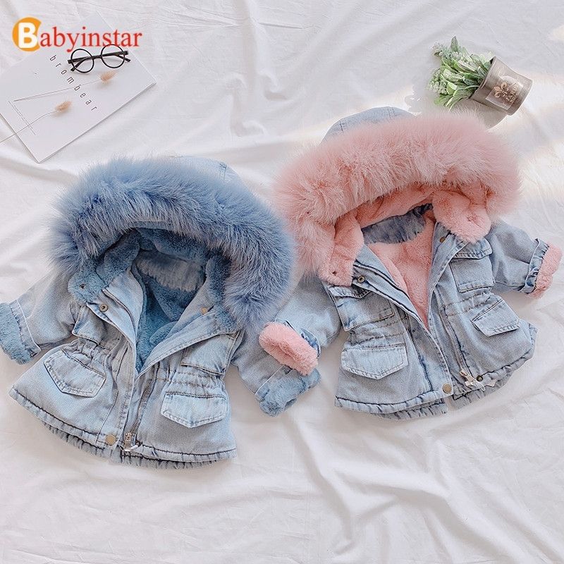 baby boy denim jacket with fur collar