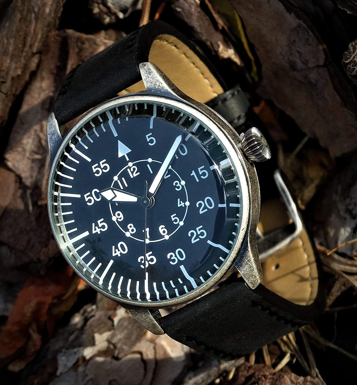 catalogar Distante Disfraz Mil-Tec vendimia aviador reloj Dial Negro Reloj de pulsera War 2 Flieger  Luftwaffe piloto de