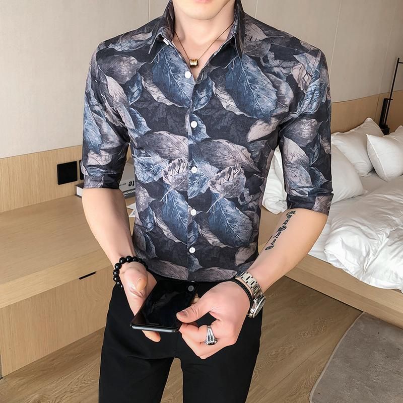 Camisas casuales para hombres Estilo británico Hombres de Vestido Slim Fit Half Manga Moda Club Partido Streetwear Social Blusa