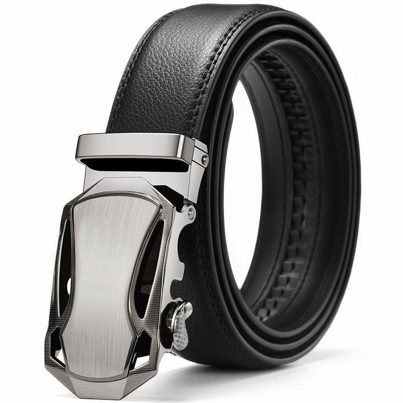 Cinturones De Cuero Genuino Para Hombre Hebilla Automática De 3 5 Cm De Ancho De Marca A La Moda Color Negro 