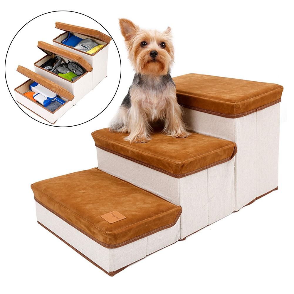 Dog bed with storage steps top