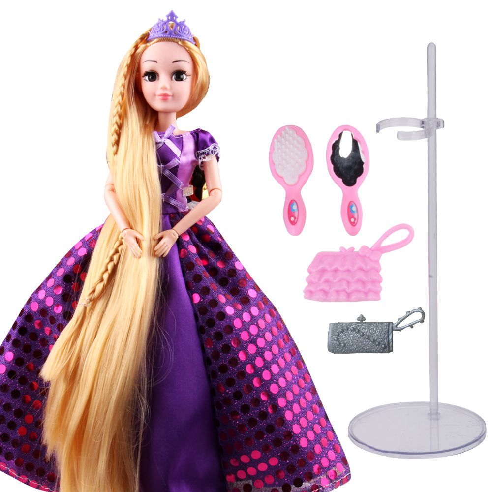 30CM Sweet Princess Dolls Rapunzel Toys For Girls Joint Moving Body Beauty  Thick Full Long Blonde Hair Doll For Children 201203