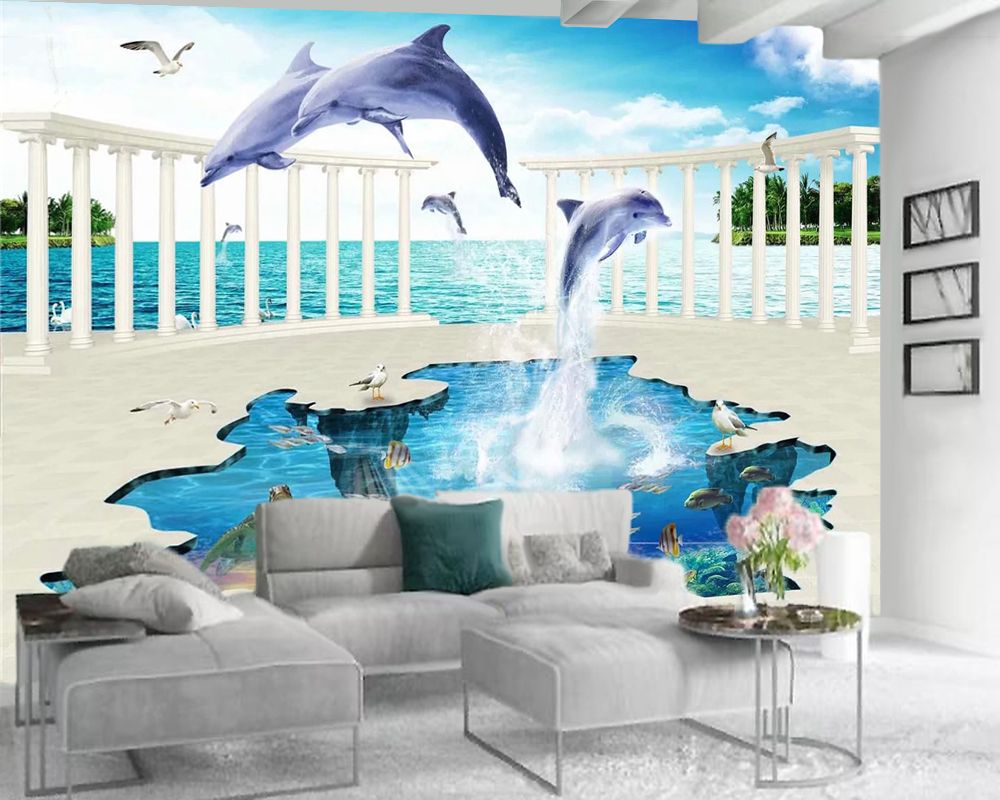 Dolphin Wallpaper Modern Mural 3d Wallpaper Dolphins Swimming in the Sea Indoor TV Background Wall Decoration Dolphin Wallpaper Modern Mural 3d Wallpaper Dolphins Swimming in the Sea Indoor TV Background Wall Decoration