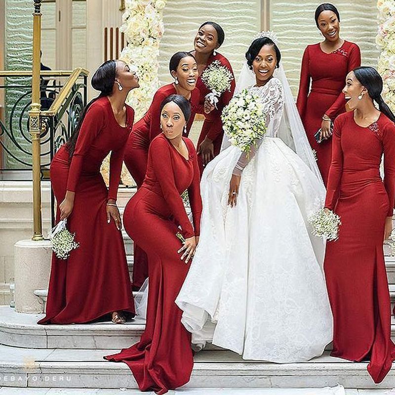 Acquistare Jersey Borgogna Inverno Damigella Donore Abiti Da Damigella  Donore A Maniche Lunghe Mermaid Abito Da Sposa La Cameriera Donore  Bruidsmeisje Jurken Economico | Consegna Veloce E Qualità | It.Dhgate