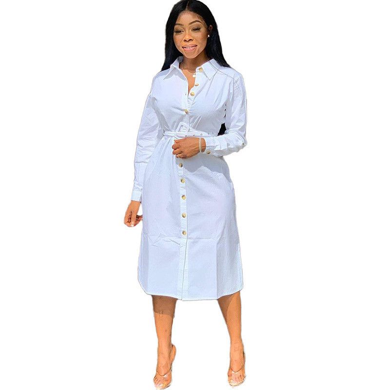 Compra Otoño De La Camisa Blanca Vestido De Las Mujeres Del Botón Arriba De  La Rodilla Longitud De Cambio De Manga Larga Vestido De La Oficina De  Señora Loose Vestidos Básicos Túnica