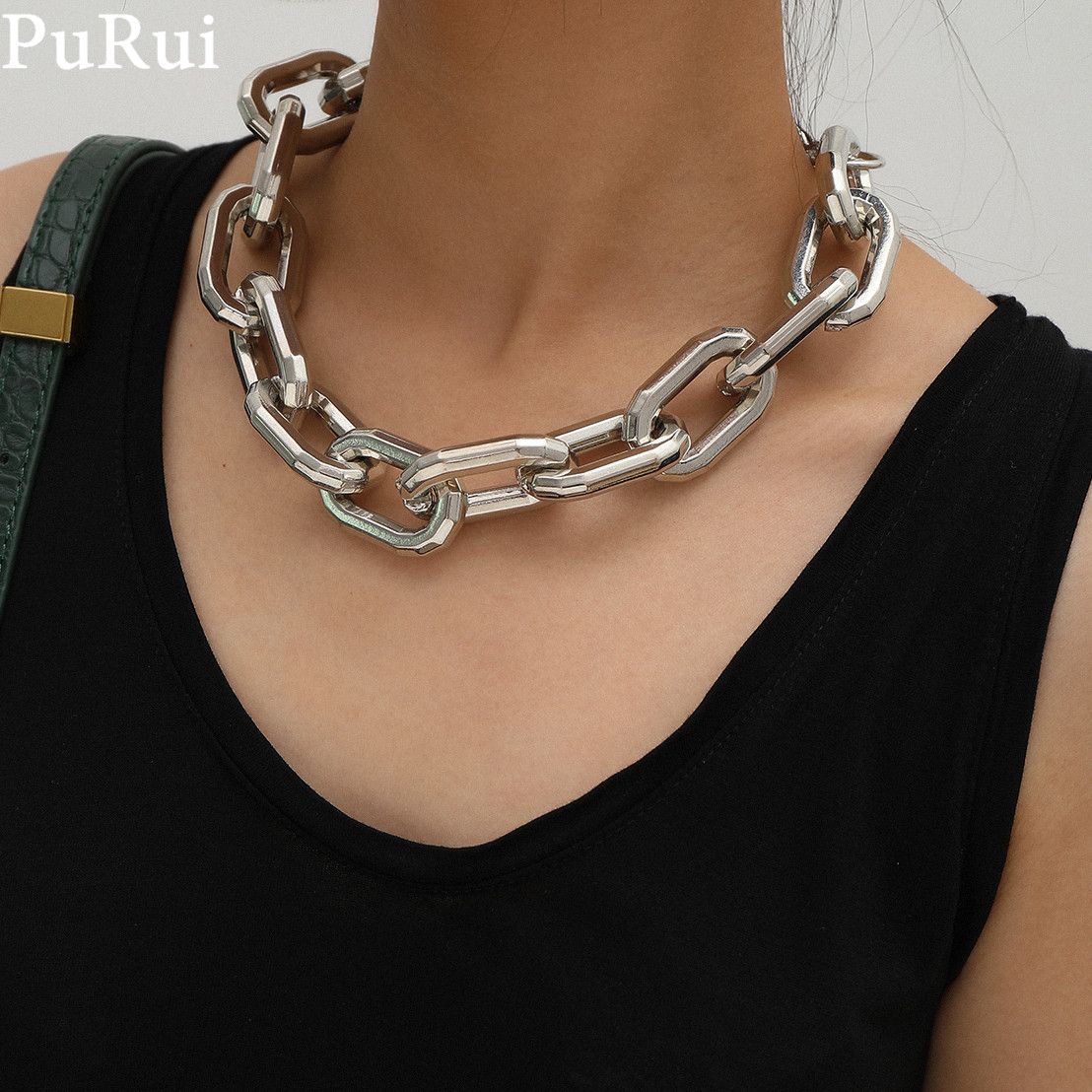 Nueva Joyería de Moda Punk Plata Oro Link Collar Gargantilla Collares geométrico de ancho