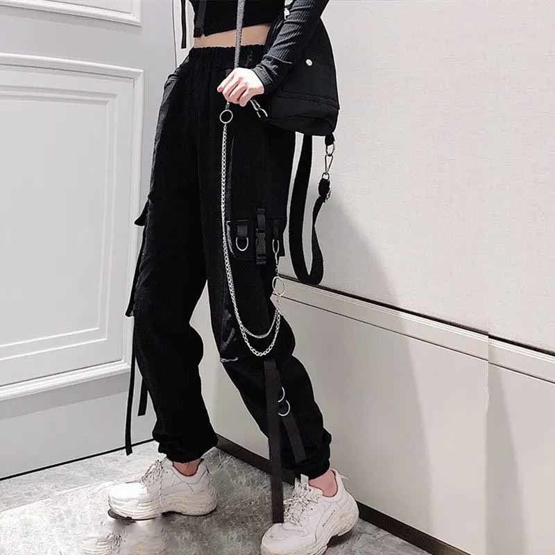 Compra Pantalones De Carga Para Mujer Buckle Ribbon Pocket Jogger Elástico  Cintura High Streetwear Harajuku Pant Punk Anillo Cadena Hembras Pantalones  Barato | Entrega Rápida Y Calidad | Es.Dhgate