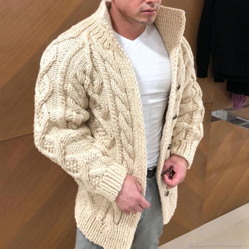 Men Cardigan Beige Color Sweater Autumn 