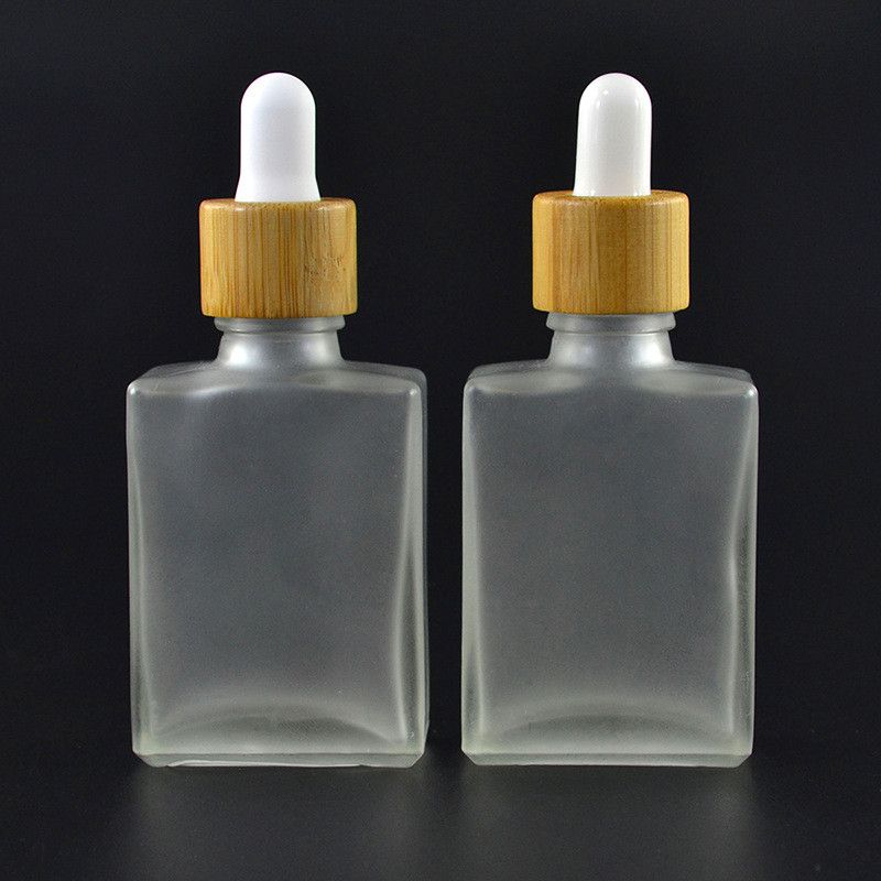 Eco Friendly Frosted Clear Square Glass Tincture Oil Bottle With Bamboo