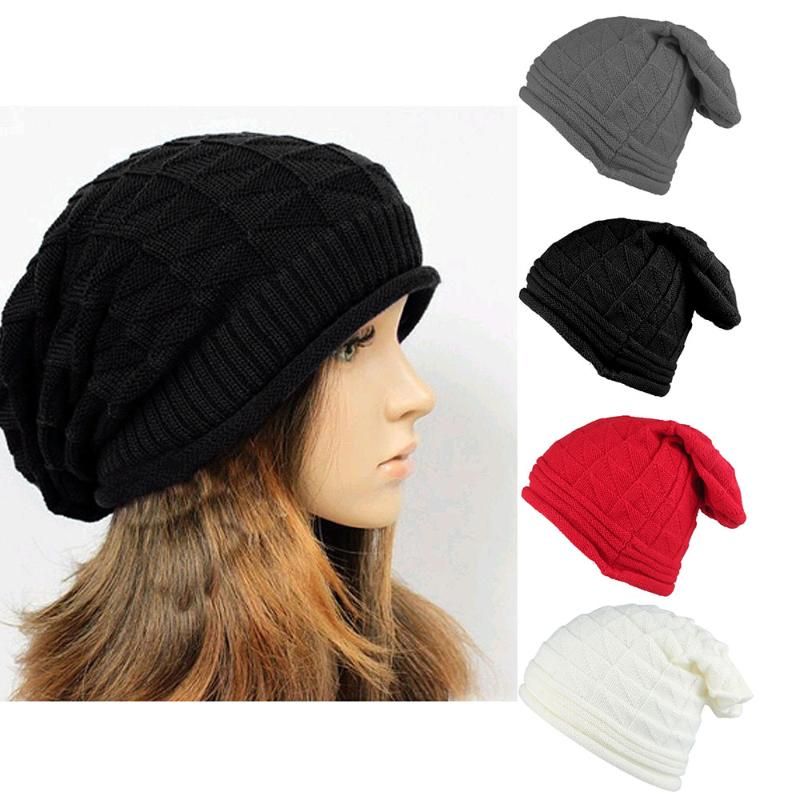 Unisex Women Men Knit Winter Warm Ski Crochet Slouch Hat Cap Beanie Oversized BW