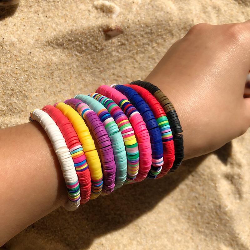 Boho, Arcilla Pulsera Femenina Disco De Cuentas Polímero Boho, Arcilla Pulsera Femenina Disco De Cuentas Polímero