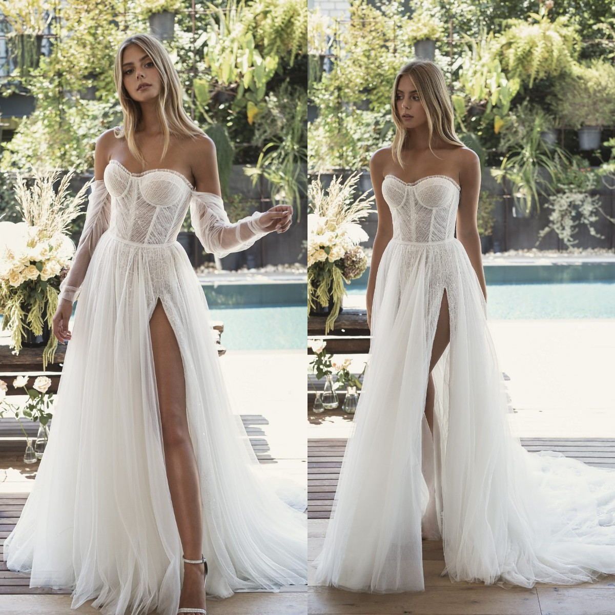 Discount 2021 Beach Wedding Dresses Lace Sequins A Line