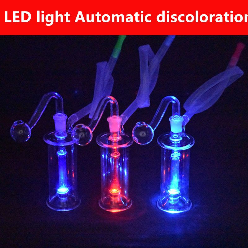 Mini Glass Oil Burner Bong LED Light Glass Bubbler Bong Ash Catcher
