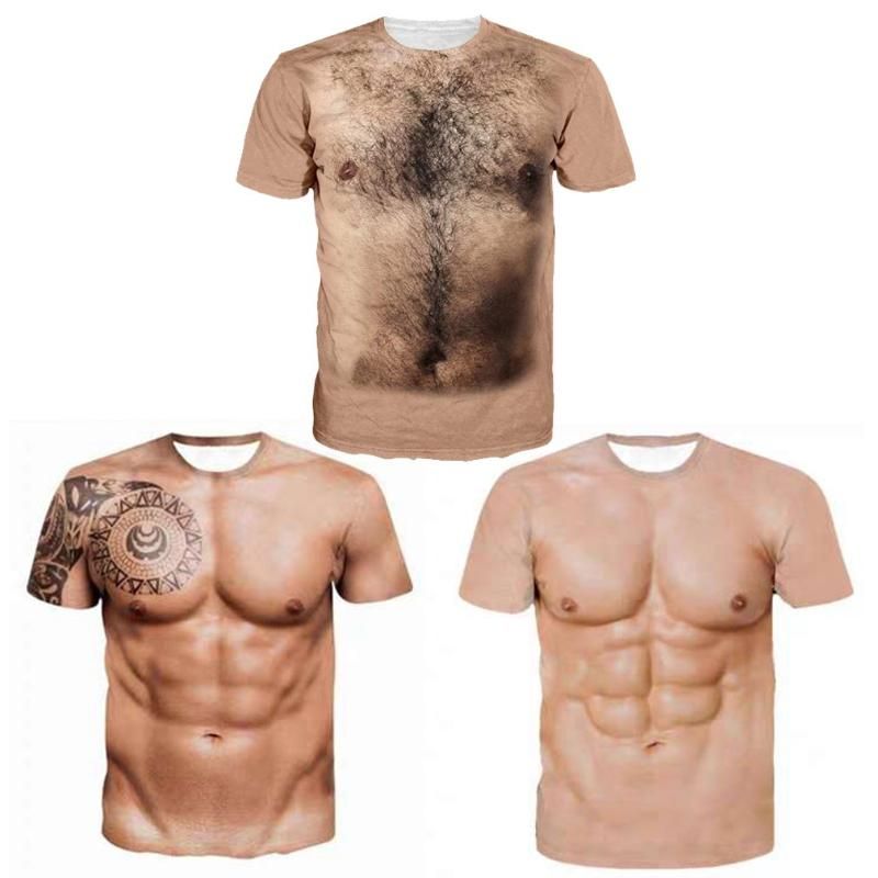 Men's 3D T-Shirt Bodybuilding Simulated Muscle Shirt Nude Skin Chest Muscle  3D Bodybuilding Simulated Muscle Shirt Nude Skin Chest Muscle Tee Shirt