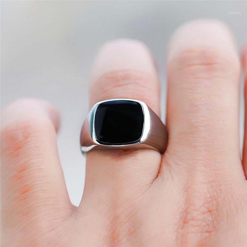Anillos de Corte cuadrado de piedra negra antiguo para hombres geométricas llenas de oro