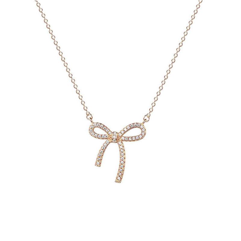 Simple Bow With Diamonds Necklace Bow Clavicle Chain